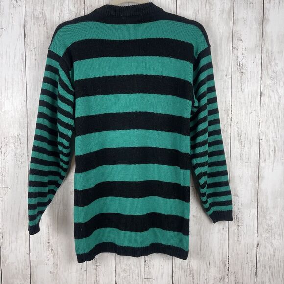 Vintage 80s Cherry Stix Limited CSL Sweater Women Small Stripe Green Black Retro - Picture 7 of 10